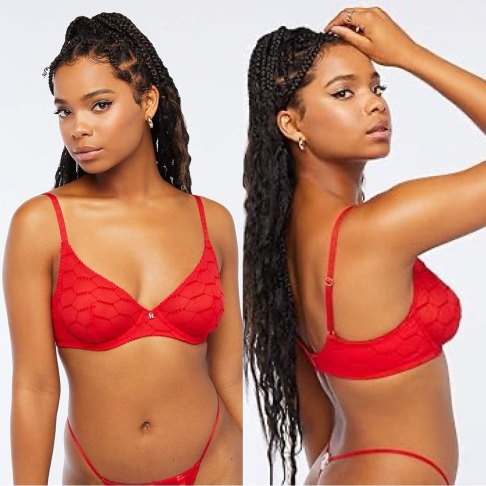Savage Red Flocked Logo Unlined Bra